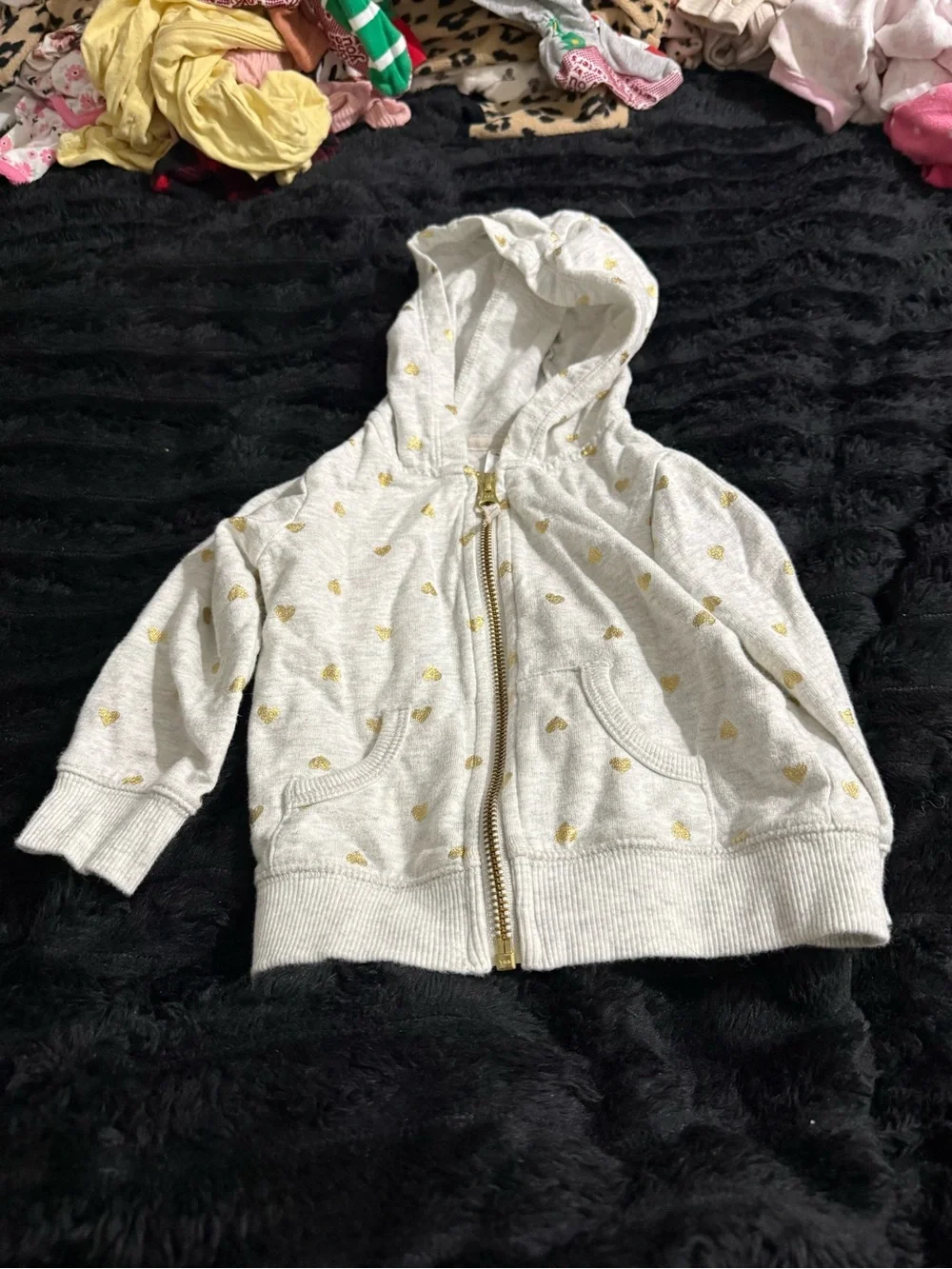 Carter's White Hooded Zip Sweatshirt with Gold Accent Details
